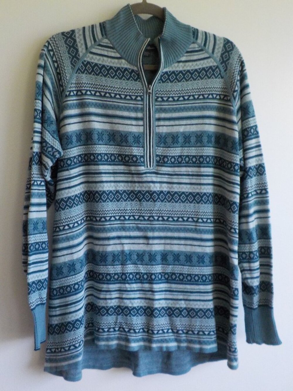 Eddie Bauer Sweater - Men's X-Large - Green Stripe 1/4 Zip Long Sleeve (2351)
